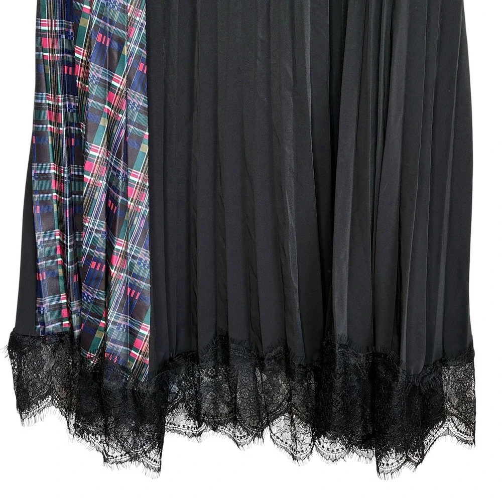 Zero Degrees Celsius Pleated Plaid Lace Skirt S Preppy Steampunk Midi Whimsigoth